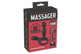 Черный вибромассажер простаты с нагревом и ротацией Prostate Plug - 14,5 см.