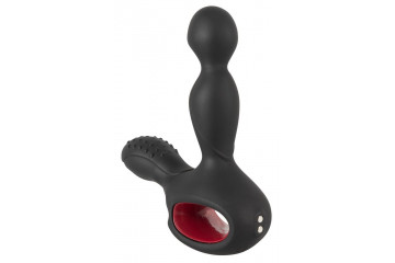 Черный вибромассажер простаты с нагревом и ротацией Prostate Plug - 14,5 см.