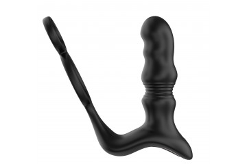 Черный вибростимулятор простаты с поступательными движениями и пультом ДУ