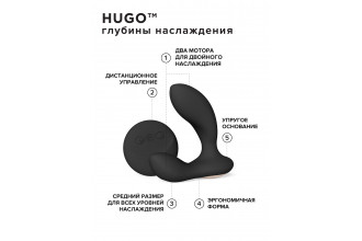 Черный вибромассажер простаты с пультом ДУ Hugo 2 Remote