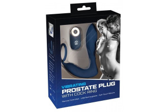 Синий вибростимулятор простаты с кольцом - 14,5 см.