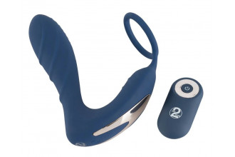 Синий вибростимулятор простаты с кольцом - 14,5 см.