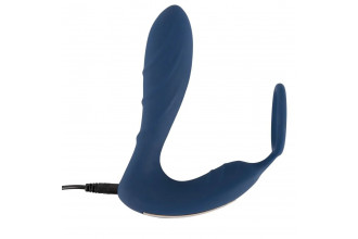 Синий вибростимулятор простаты с кольцом - 14,5 см.