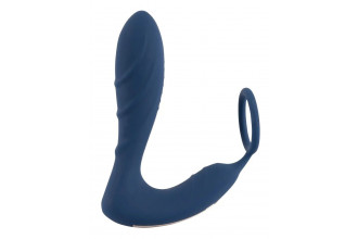 Синий вибростимулятор простаты с кольцом - 14,5 см.