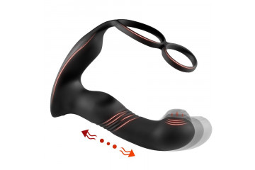 Черный вибромассажер простаты с эффектом фингеринга - 16 см.