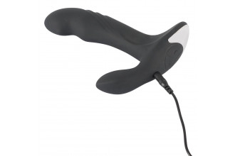 Черный вибромассажер простаты с функцией римминга Plug with Perineum Stimulator - 16,6 см.