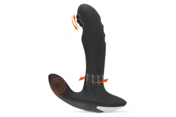 Черный вибромассажер простаты с функцией римминга Plug with Perineum Stimulator - 16,6 см.