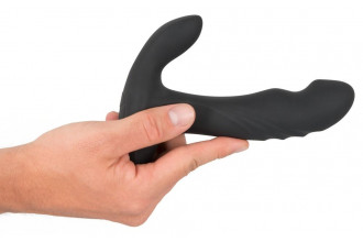 Черный вибромассажер простаты с функцией римминга Plug with Perineum Stimulator - 16,6 см.