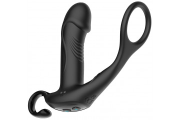 Черный пульсирующимй массажер простаты с вибрацией и пультом ДУ - 17,1 см.