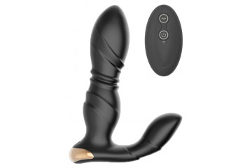 Черный L-образный вибромассажер простаты с пультом ДУ