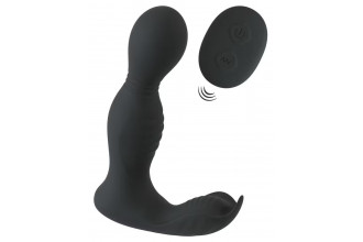 Черная анальная пробка с вибрацией, вращением и пультом ДУ RC Butt Plug with 2 Functions