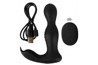 Черная анальная пробка с вибрацией, вращением и пультом ДУ RC Butt Plug with 2 Functions