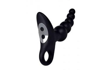 Черный силиконовый анальный вибромассажер-ёлочка с колечком-ограничителем