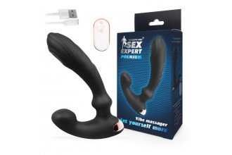 Черный вибромассажер простаты Sex Expert - 14,5 см.