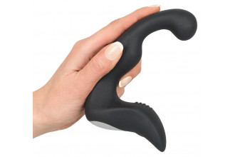 Черный перезаряжаемый стимулятор простаты с вибрацией - 14,6 см.