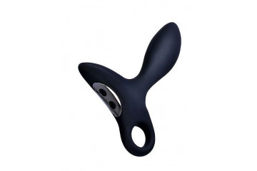 Черный силиконовый анальный вибромассажер Erokay с колечком-ограничителем