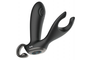 Черный вибромассажер простаты с эффектом маятника и пультом ДУ - 16 см.