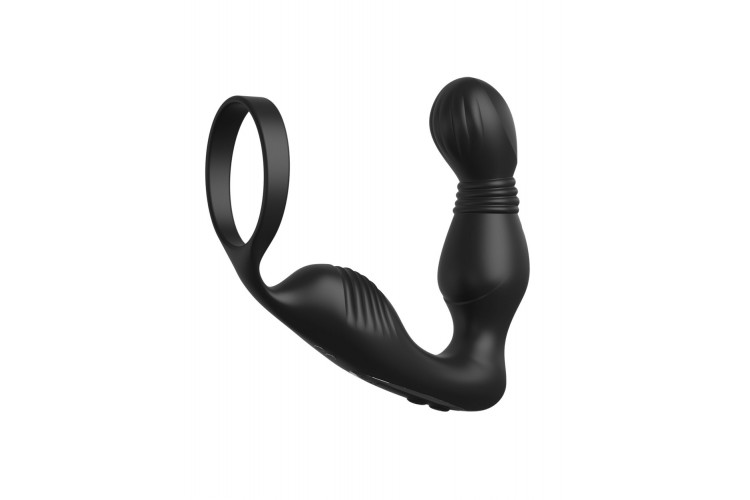 Черный вибростимулятор простаты с эрекционным кольцом Ass-Gasm Pro P-Spot Milker