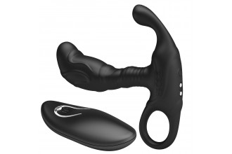 Черный изогнутый массажёр простаты с вибрацией и пультом ДУ Черный изогнутый массажёр простаты с вибрацией и пультом ДУ