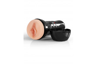 Телесный мастурбатор-вагина в черной колбе Super Luscious Lips XXL