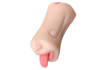 Телесный двусторонний мастурбатор Fruity Tongue - ротик и вагина