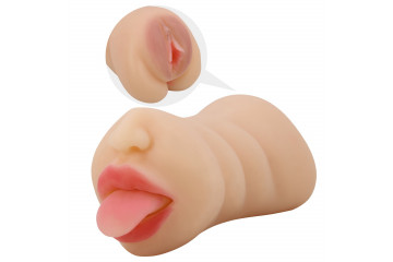 Телесный двусторонний мастурбатор Sarah - ротик и вагина