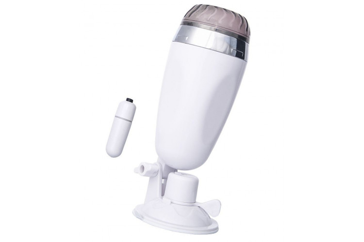 Мастурбатор-вагина в белой колбе с присоской и встраиваемой вибропулей