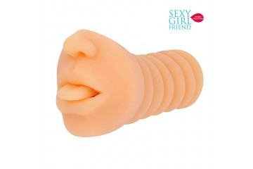 Телесный мастурбатор-ротик с высунутым язычком