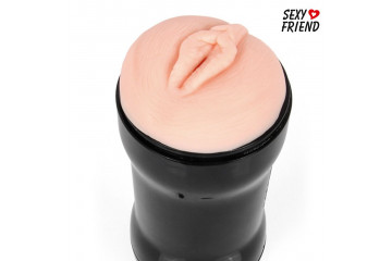 Телесный мастурбатор-вагина в черной колбе