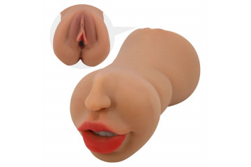 Темно-бежевый двусторонний мастурбатор Zoey - ротик и вагина