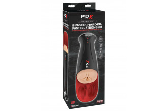 Телесный мастурбатор-вагина в черной колбе с вибрацией Fuck-O-Matic Pro XL