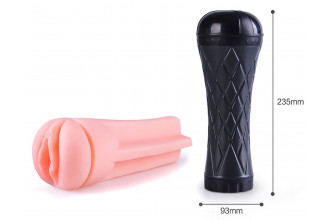 Телесный мастурбатор-вагина в черной колбе с вибрацией Телесный мастурбатор-вагина в черной колбе с вибрацией