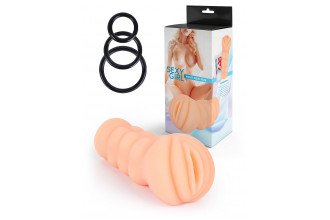 Телесный мастурбатор-вагина с эрекционными кольцами в комплекте