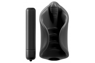 Чёрный мастурбатор Vibrating Silicone Stimulator с вибрацией