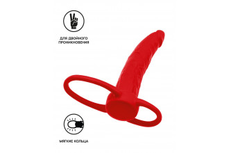 Красная насадка на пенис для двойного проникновения Black&Red - 16,5 см.