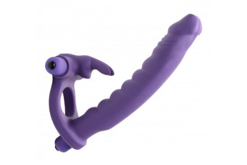 Эрекционное кольцо на мошонку Double Delight с фаллосом и клиторальным зайчиком