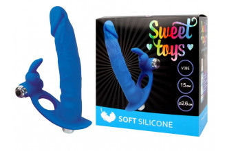 Синяя вибронасадка для двойного проникновения - 15 см.