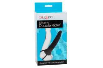 Чёрная насадка на фаллос для двойного проникновения Silicone Double Rider - 14 см.