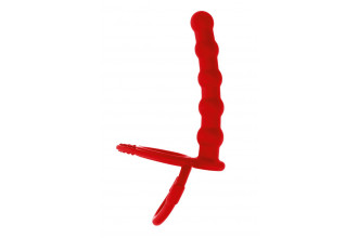 Красная насадка на пенис для двойного проникновения - 19,5 см.