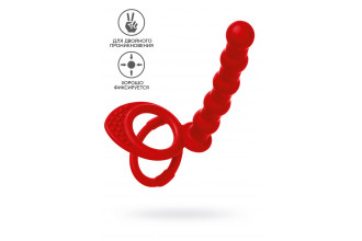 Красная насадка на пенис для двойного проникновения - 19,5 см.