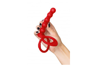 Красная насадка на пенис для двойного проникновения - 19,5 см.