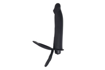 Черная насадка на пенис для двойного проникновения - 19 см.
