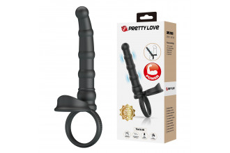 Черная насадка на член для двойного проникновения Tatum с вибрацией