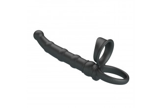 Черная насадка на член для двойного проникновения Tatum с вибрацией