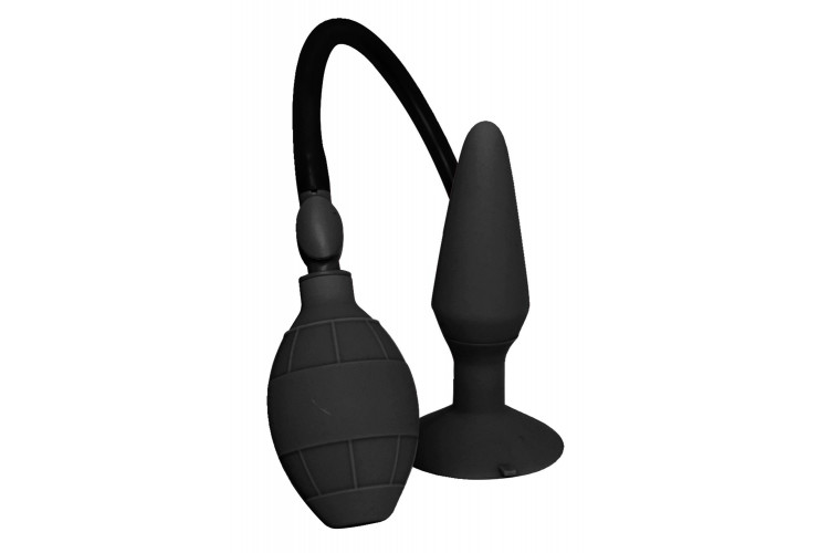 Чёрная анальная пробка с функцией расширения Small Inflatable Plug - 12,5 см.