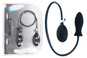 Черная анальная втулка с функцией расширения Ribbed Inflatable Silicone Anal Plug