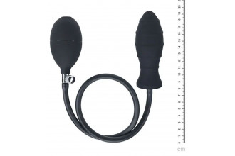 Черная анальная втулка с функцией расширения Ribbed Inflatable Silicone Anal Plug