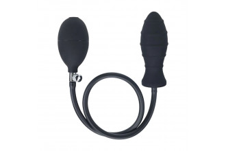 Черная анальная втулка с функцией расширения Ribbed Inflatable Silicone Anal Plug