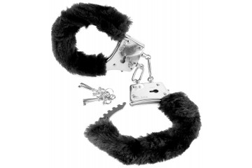 Меховые чёрные наручники Beginner