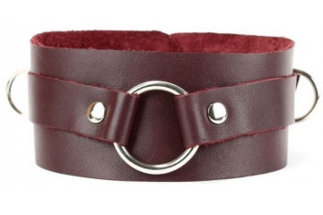 Бордовый широкий ошейник с кольцом Maroon Collar